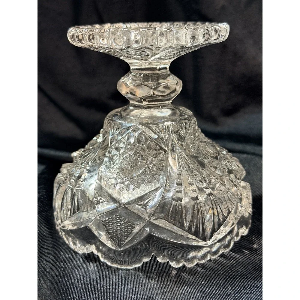 VTG Imperial Glass Clear Pressed Pattern Fan‎ / Star Compote Sawtooth (2609)